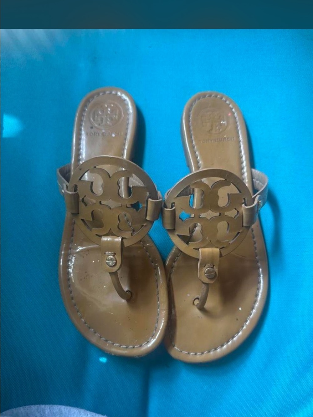 Tory Burch Tan Logo Thong Sandals